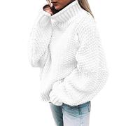 Yekdmxop Jersey de Lana para Mujer Elegante Suéteres Cuello Alto/Cuello Redondo Tallas Grandes Jersey Básico Curvy Jerséis Suéter con Ajuste Elástico Top Camisetas Cómodo Otoño Invierno, Color blanco