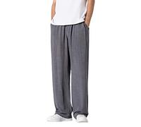 Yekdmxop Pantalones de hombre de verano de lino ligeros anchos blancos pantalones largos elegantes casuales cómodos elásticos pantalones ligeros Baggy verano algodón con bolsillos laterales Pants