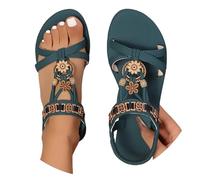 Yekdmxop Sandalias de mujer de verano elegantes sandalias cómodas bajas sandalia con pedrería Bohemia Flip Flops mar Chanclas abiertas de tacón bajo gladiador sandalia abierta 2025, A06 Verde, 37 EU