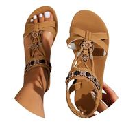 Yekdmxop - Sandalias de mujer de verano elegantes, sandalias joya, sandalias cómodas bajas con strass, estilo bohemio, alpargatas, chanclas de playa, sandalias de dedo abierto, tacón bajo, gladiador