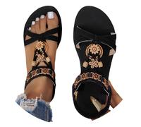 Yekdmxop - Sandalias de mujer elegantes de verano, sandalias joya, cómodas, bajas, con strass, estilo Bohemia, alpargatas, chanclas, de tacón bajo, abiertas, tipo gladiador, sandalias abiertas 2025