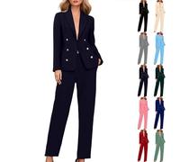 Yekdmxop Tailleur - Conjunto de 2 piezas para mujer, elegantes y curvas, pantalones y chaqueta de ceremonia, traje de negocios, conjunto de pantalón y blazer de manga larga, color liso, para bodas y