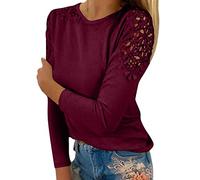 Yekdmxop Top Mujer Curvy Blusa Manga Larga Tops Elegante Cuello Redondo Tallas Grandes Impresión Color Sólido Camiseta Y2k Moda Camisetas Suave Gimnasio Camisa Casual Primavera Otoño Invierno, Vino,