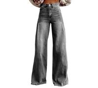 Yekdmxop Vaqueros Mujer Cintura Alta Anchos Elegantes Pantalones Curvy Elásticos Verano Jeans Pierna Ancha Baggy Casual Push Up Pantalones Denim Vintage Oversize Streetwear Hip Hop Ofertas 2025, gris,