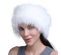 YEKEYI Diadema de piel sintética con elástico para mujer, orejera con calentador de orejas para invierno, gorro cálido para clima frío, esquí, blanco, Talla única