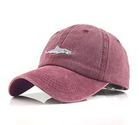 YEKEYI Gorra de béisbol unisex con bordado de tiburón y algodón lavado de mezclilla ajustable - Rojo - talla única