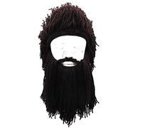 YEKEYI Gorro de barba de punto para adulto, peluca de pelo sintético vikingo con visera, lana de punto, gorro de calavera divertido, marrón, Talla única
