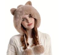 YEKEYI Gorro de invierno para mujer, gorro de punto con orejeras, cálido gorro peruano, gorro de esquí al aire libre, Caqui, 7 1/8