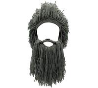 YEKEYI Gorro de punto para barba para adultos, peluca de pelo falso vikingo, visera de lana de punto, gorra divertida con calavera, gris, Talla única