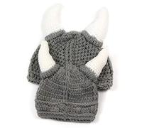 YEKEYI Gorro de punto vikingo con cuernos para barba, divertido gorro hecho a mano para padres e hijos, bebés, adultos, color gris