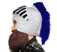 YEKEYI Peluca de barba sombreros cosplay roman Knight casco de punto invierno deporte gorro cálido esquí máscara divertida gorro, Azul oscuro., Talla única