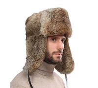 YEKEYI Sombrero de trampero de invierno ruso para hombre y mujer, sombrero de piel sintética de conejo con orejas, cortavientos, Talla única