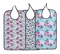 YELAIYEHAO Babero para adultos, lavable, reutilizable, impermeable, protector de ropa con recogedor de migas opcional, 34 x 45,7 cm, para mujer, Mariposa, verde y blanco, Pack Of 3