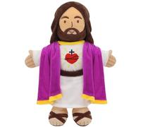 Yelakey Muñeca de peluche de Jesús de 13.4 pulgadas con chal con ribete dorado, regalo religioso cristiano para niños, decoración de Navidad y Pascua (morado)