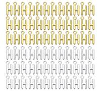 YELARXI Abalorio de letra A-Z con inicial del alfabeto de aleación, 0.3 pulgadas de ancho, apto para hacer joyas, pulseras, collares, H (paquete de 100 unidades, plata oscura/dorado), 0.24 x 0.59 inch