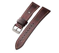 YELEMEABHB Correa de cuero encerado hecha a mano, adecuada for correas de reloj antiguas de 18, 19, 20, 21 y 22 mm, correa de cuero suave for hombre, estilo retro. Correa de reloj(D Silver Buckle,22mm