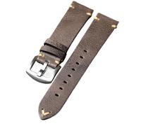 YELEMEABHB Correa de cuero hecha a mano for hombre, 18, 19, 20, 21 y 22 mm, marrón, negra, retro, suave, apta for correas de relojes mecánicos. Correa de reloj(C Silver Buckle,20mm)