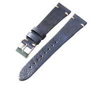 YELEMEABHB Correa de piel de cabra hecha a mano, ultrafina y suave, talla S/M, correa de piel azul 18 19 20 21 22 mm, estilo vintage. Correa de reloj(Silver Buckle,20mm)