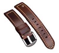 YELEMEABHB Correa de piel de vaca marrón gruesa y plegable hecha a mano, de 20 mm, 22 mm y 24 mm, resistente y duradera, accesorio for reloj. Correa de reloj(Sliver buckle,22mm)