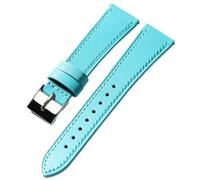 YELEMEABHB Correa de reloj corta de cuero genuino hecha a mano, talla S/M, azul claro, 18, 19, 20, 21 y 22 mm, correa de cuero genuino suave de liberación rápida. Correa de reloj(A Silver buckle,21mm)