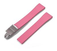 YELEMEABHB Correa de reloj de caucho FKM CTS de 16 mm, 18 mm, 19 mm, 20 mm, 21 mm y 22 mm, for hebilla plateada de mariposa de liberación rápida y corte a medida. Watch clasp(Pink With Buckle,19mmx16m