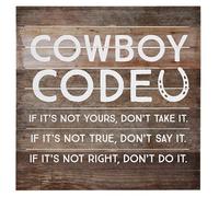 Yelenacca Cowboy Code - Decoración de rancho tipo - Cartel de cabaña - Rústico - Decoración de granja - Vaquero de Rodeo - Decoración del hogar occidental Retro Cartel de metal de 8 x 12 pulgadas