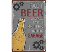Yelenacca Fact Beer Always Tastes Better in The Garage - Letrero de metal vintage divertido para decoración de pared para el hogar, cocina, bar, restaurante, cafetería, pub, accesorios, placa de metal