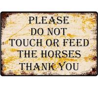 Yelenacca Letrero de metal retro con texto en inglés «Please Do Not Touch Or Feed The Horses Notice Horse Equestrian Pony, Farm Animal & Pet Rules con borde, resistente a la intemperie, señalización