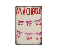 Yelenacca Póster de cerezas con texto en inglés "Ma Cherie Rojo", arte de pared a la moda, decoración del hogar, letrero de metal con placa de metal, póster de 8 x 12 pulgadas