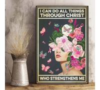 Yelenacca Póster de metal con texto en inglés "I Can Do All Things Through Christ Who Strengthens Me Breast Cancer" de 8 x 12 pulgadas