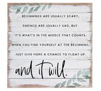 Yelenacca Señal de metal retro rústico con cita de Hope Floats - Beginnings are Usually Scary - Endings are Usually Sad - It's What's in The Middle That Counts - Cartel de metal retro rústico de 8 x