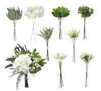 YELIKIT Juego de 62 cajas de tallos verdes artificiales, 8 tipos de plantas falsas y flores falsas para ramo de boda, mesa central y arreglo floral (blanco y verde)