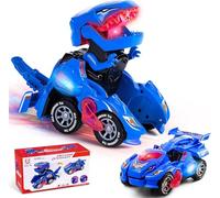 Yellcetoy Coche Dinosaurios Transform Juguetes, Dino Car con Música y Luz, Transformador Dinosaurio Regalos de Cumpleaños de Navidad para Niños 3 4 5 6 7 Años Azul