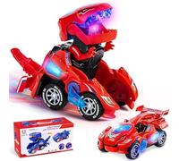 Yellcetoy Coche Dinosaurios Transform Juguetes, Dino Car con Música y Luz, Transformador Dinosaurio Regalos de Cumpleaños de Navidad para Niños 3 4 5 6 7 Años Rojo