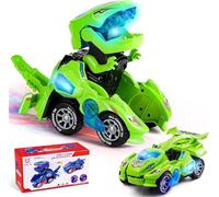 Yellcetoy Coche Dinosaurios Transform Juguetes, Dino Car con Música y Luz, Transformador Dinosaurio Regalos de Cumpleaños de Navidad para Niños 3 4 5 6 7 Años Verde