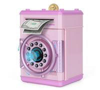 Yellcetoy Hucha Electrónica para Niños, Timón Caja Fuerte con Código de Seguridad y Música, Cumpleaños Navidad Regalos para Niñas 3 4 5 6 7+ Años Rosa