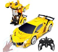 Yellcetoy Transform Juguete Coche Teledirigido, Coche Robot con el Gesto de la Mano Sening Luz Intermitente Música y Efecto de Sonido, Transformador RC Car con Baterías para Niños 3-10 Años Amarillo