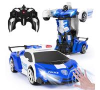 Yellcetoy Transform Juguete Policia Coche Teledirigido, Coche Robot con el Gesto de la Mano Sening Luz Intermitente Música y Efecto de Sonido, Police Car con Baterías para Niños 3 4 5 6 7 8 9 10 Años