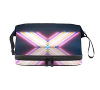 Yello and Pink Lighted X Decor - Bolsa de cosméticos de doble capa para mujeres y niñas, neceser de viaje, bolsa organizadora de maquillaje con compartimento para brochas, multicolor, 27x15x14