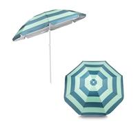 Yello Sombrilla ecológica, sombrilla sostenible para playa, jardín y patio con protección solar UPF50+, poliéster reciclado, diseño de rayas verdes, ligero y fácil de transportar, Green