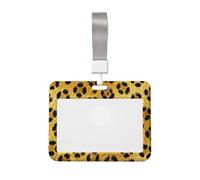 Yello - Soporte para tarjetas de identificación con estampado de leopardo con cordón, protector de tarjeta horizontal, carcasa rígida transparente para el trabajo, la oficina y eventos
