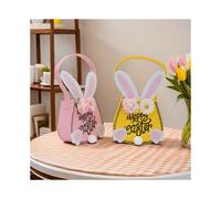 (Yellow)2026 New Easter Tote Basket with Bunny Decor, Holiday Gift Basket, Picnic Basket, Portable Storage Bag