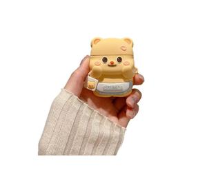 (Yellow, Airpods 1/2 generation) Cute Bear Silicone Bluetooth Earbuds Case Cover Compatible with Apple AirPods, Shockproof Dustproof with Keychain