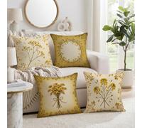 Yellow Baby's Breath - Juego de 4 fundas de almohada de 18 x 18 pulgadas | Estampados florales botánicos, fundas de cojín, detalles de sala de estar, tema de jardín alegre, acabado texturizado suave