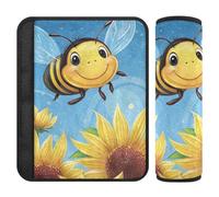 Yellow Bee Happy - Paquete de 2 almohadillas para correa de asiento de coche, más comodidad de conducción, almohadilla de asiento de automóvil para la mayoría de los coches, aviones, funda de 10 x 7.7