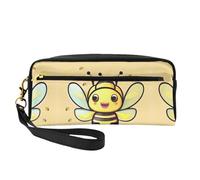 Yellow Bee - Neceser pequeño para maquillaje, estuche para lápices de doble cara, bolsa de piel sintética