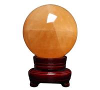 Yellow Calcite Quartz Crystal Ball Sculpture Figurine, Large Gemstone Ball with Stand,Home Desk Decor Decorative Collection,10cm