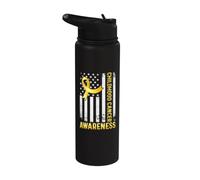 Yellow Childhood Cancer Awareness For Men Women Kids tee Stainless Steel Insulated Water Bottle