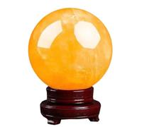 Yellow Citrine Crystal Ball Gemstone Divination Sphere Sculpture Figurine Divination Ball with Wooden Stand for Wealth and Protect The House, Home Office Decoration,15cm