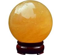 Yellow Citrine Crystal Sphere Ball Crystals Stone with Stand Tabletop Sculpture Decorative Feng Shui Ornaments for Wealth and Success,Diameter 3.1"